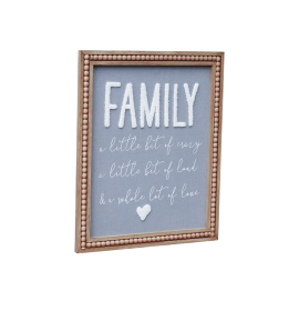 Family Wall Hanging Sign with Gray Fabric, House Warming Gift