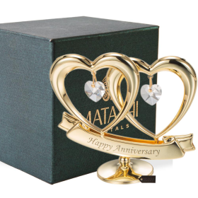 Matashi 24K Gold Plated Crystal Double Heart