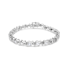 .925 Sterling Silver White Sapphire Round Diamond Tennis Bracelet