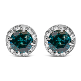 14K 1/2 cttw White and Treated Blue Round Diamond Earrings