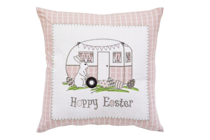 Light Pink Checkered Easter Bunny Camper Throw Pillow