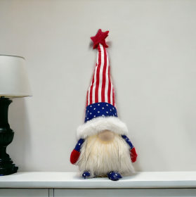 14" Red White and Blue Fabric Gnome Tabletop Sculpture