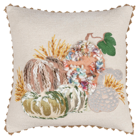 Beige and Green Thanksgiving Pillow With Embroidery Edge