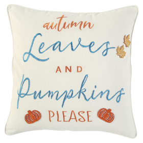 Ivory Blue, Orange Thanksgiving Cotton Pillow, Embroidery Edges