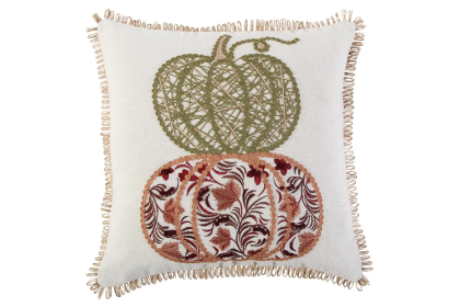 Ivory Green, Red Thanksgiving Cotton Pillow, Embroidery Edges