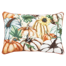 Orange, Ivory Thanksgiving Cotton Pillow, Embroidery Edges