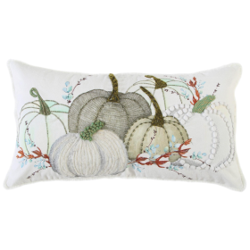 Green and White Thanksgiving Cotton Pillow, Embroidery Edges
