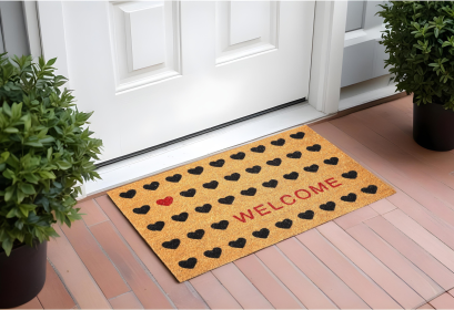 Black Coir Heart Welcome Valentine's Day Door Mat