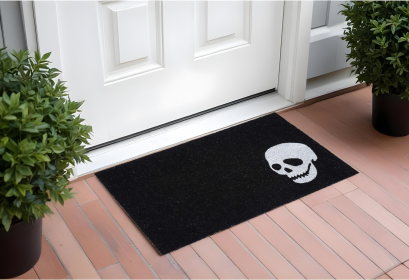 Black and White Coir Skull Outdoor Halloween Door Mat