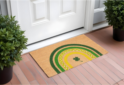 Natural and Green Coir Shamrock Outdoor St. Patrick's Day Door Mat