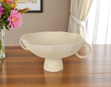 16" Beige Cast Aluminum Round Pedestal Centerpiece Bowl