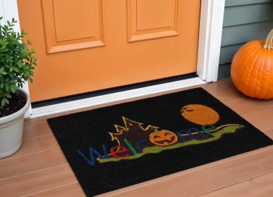 Black And Orange Coir Welcome Outdoor Halloween Door Mat