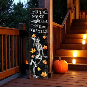 Black Gold And Orange Halloween Skeleton Wood Porch Sign