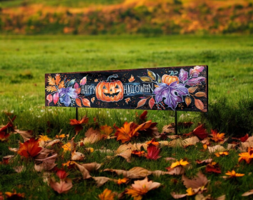 Black And Orange Halloween Pumpkin Solid Wood Garden Stake