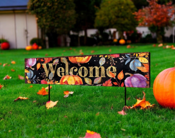Black Orange Purple Welcome Halloween Wood Garden Stake