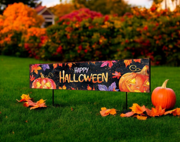 Black And Orange Happy Halloween Solid Wood Garden Stake