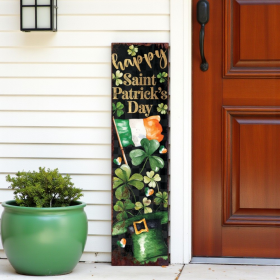 Solid Wood Happy St Patrick's Day Shamrock Porch Sign