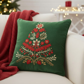 Floral Velvet Cotton Christmas Tree Throw Pillow
