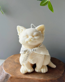 6" Brown Cotton Scented Cat Candle Round Novelty