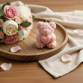 4" Pink Coconut Hibiscus Scented Teddy Bear Candle