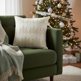 Ivory Silver Cotton Christmas Trees Throw Pillow