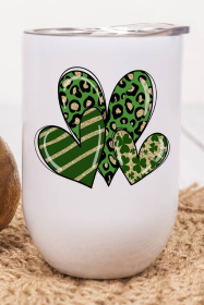 St Patricks Day Wine Cup 3 Green Hearts Leopard Holiday Gift