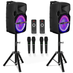 PA Portable Bluetooth Party Speaker Karaoke Boombox, 2 Mics