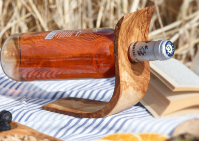 Freestanding Olive Wood Wine Bottle Holder, Decor Father's Day