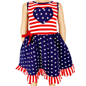 Girls' 4th of July Stars & Striped Heart Dress Red White & Blue