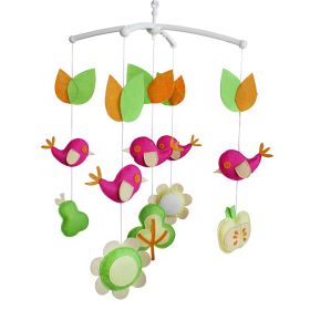 Baby Crib Mobile Pink Birds Green Trees Apple Flowers