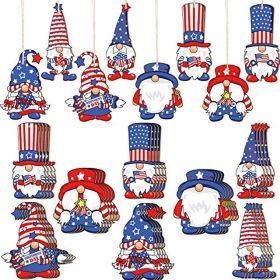 Qunclay 24 Pieces  Gnome Wood Ornaments 4th of July