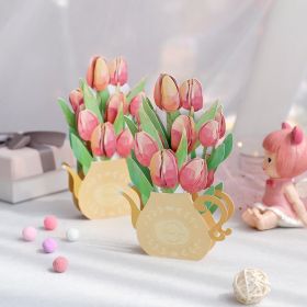 1pc 3D Tulip Flower Greeting Card; Birthday Blessing Creative