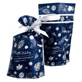 20 Pcs White Leaves Drawstring Bag Blue Silver Gift Wrapping Bags