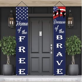 1set/2pcs; American Flag Patriotic Soldier Porch Sign Banners