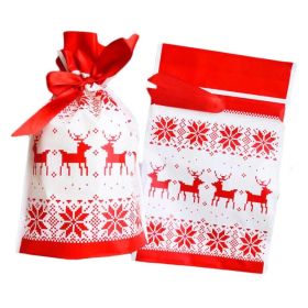 20 Pcs White Red Elk Snowflake Drawstring Bag Gift