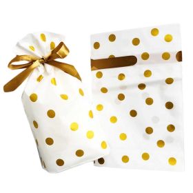 Drawstring Bags Gold Polka Dot White Gift Wrapping Bags