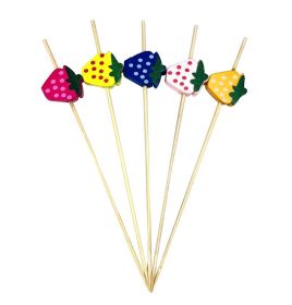 100 Pcs Bamboo Fruit Picks Fancy Cocktail Sticks Strawberry