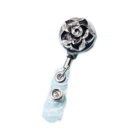 Black Rose Badge Clip Metal Beads ID Card Badge Holder