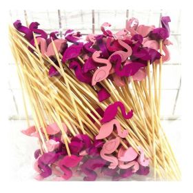 200 Pcs Flamingo Party Bamboo Disposable Dessert Picks