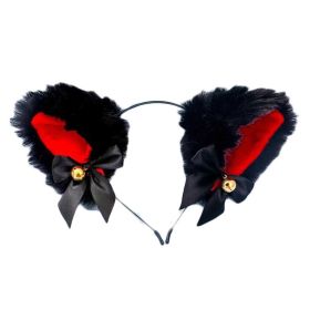 Black Faux Fur Cat Ears Headband with Bell Bowknot