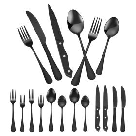 48-Piece Black Silverware Set with Steak Knives