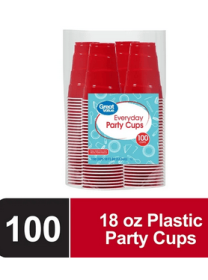 Disposable Plastic Party Cups, Red, 18 oz, 100 Count