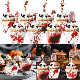 48 Pcs Halloween Cupcake Toppers Bloody Zombie