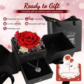 Preserved Real Rose Gift Box with Heart Necklace