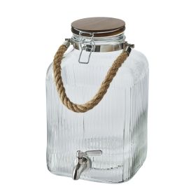 2 Gallon Ribbed Beverage Dispenser with Acacia Wooden Lid