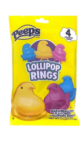 Candy Easter Peeps Lollipop Rings, 4 Count, Marshmallow