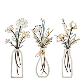 3 Pieces Metal Flowers Wall Art- Rustic Farmhouse Decor
