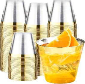 100 Pack 9 oz Gold Plastic Cups Tumbler, Disposable Cups.