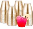 100 Pack Gold Plastic Cups - 9 oz Hard Gold Cups