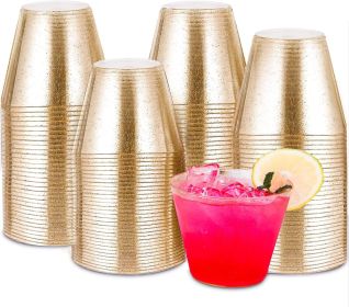 100 Pack Gold Plastic Cups - 9 oz Hard Gold Cups